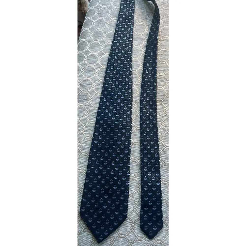 Italian Enzo Coco Silk Tie Handmade in Italy Green Navy silver floral Geometric